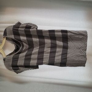 Grey striped tunic with rhinestone sleeve details